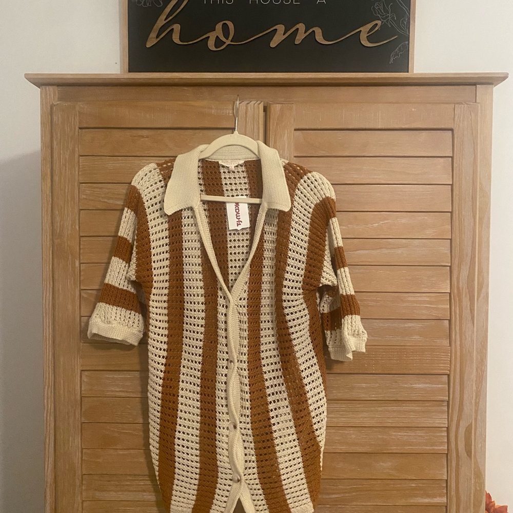 Solitaire Crochet Cardigan with Brown and Cream